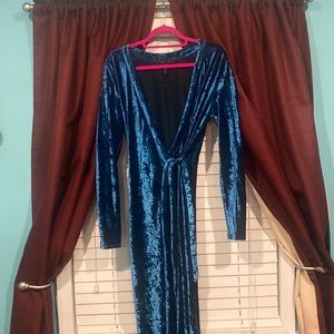 BCBG Maxazria Velvet Ruched Midi Wrap Dress